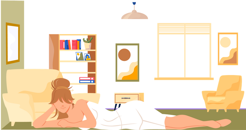 Girl relaxing in living room  Illustration