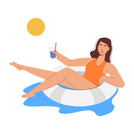 Girl Relaxing in Pool  Illustration