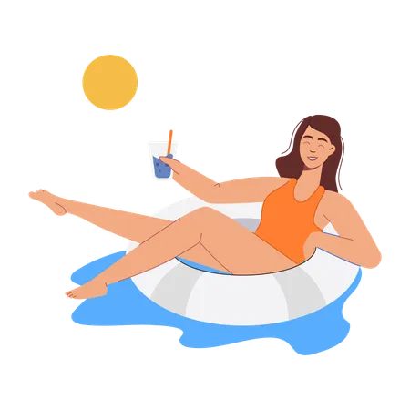 Girl Relaxing in Pool  Illustration