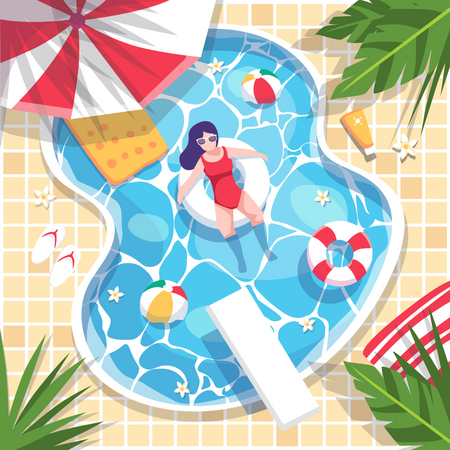 Girl relaxing in swimming pool  Illustration