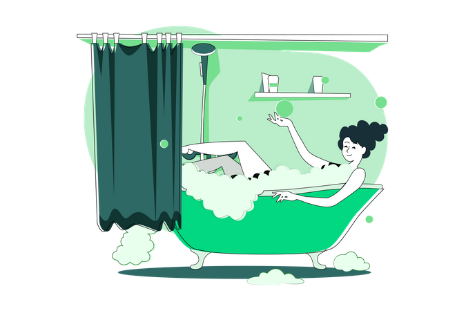 Girl Relaxing In The Bath During Quarantine Illustration