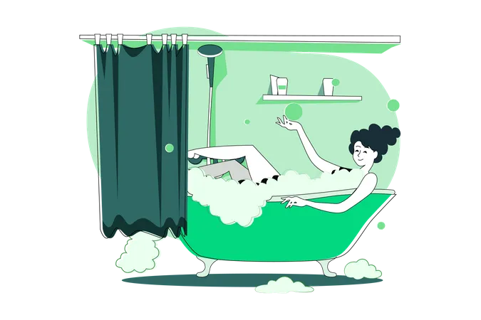 Girl Relaxing In The Bath During Quarantine Illustration