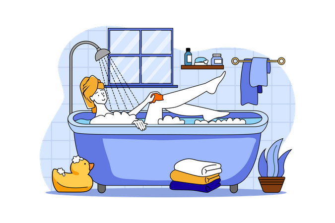 Girl relaxing in the bath during quarantine  Illustration