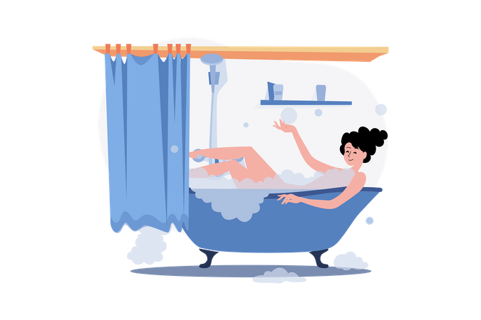 Girl Relaxing In The Bath During Quarantine  Illustration