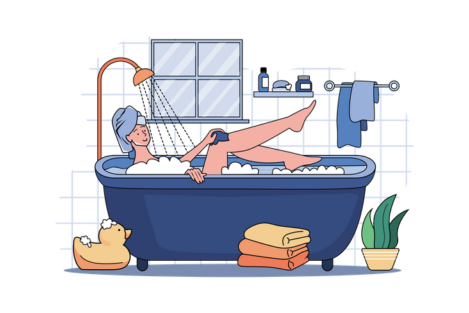 Girl relaxing in the bath during quarantine  Illustration