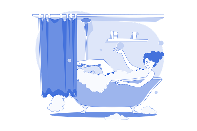 Girl Relaxing In The Bath During Quarantine  Illustration