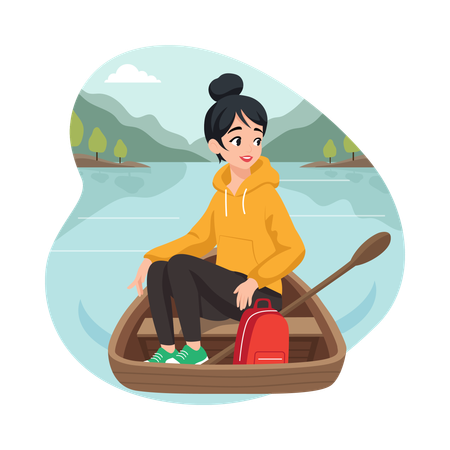 Girl Relaxing on a Raft  Illustration