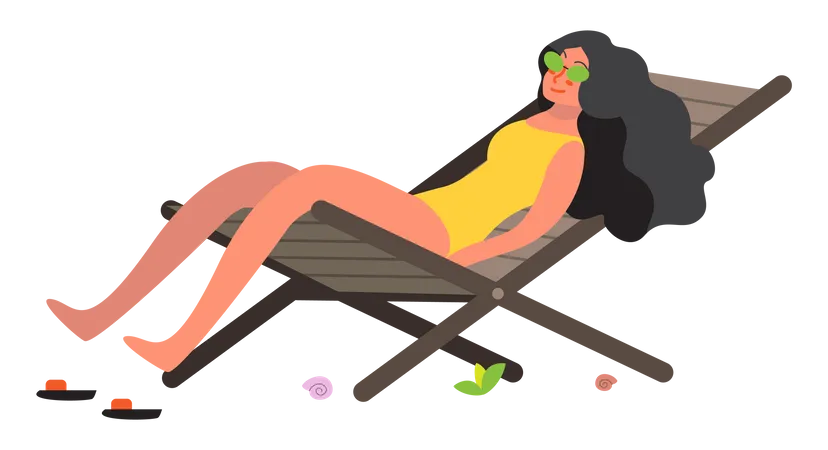 Summer Vacation Activities Concept Woman Sitting On The Chaise Lounge And Relxing Woman On Summer Holiday And Vacation Vector Illustration In Cartoon Style Illustration