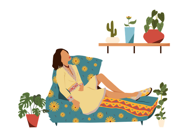 Girl relaxing on couch  Illustration