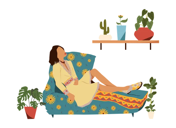 Girl relaxing on couch  Illustration