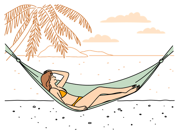 Girl relaxing on hammock at beach  Illustration