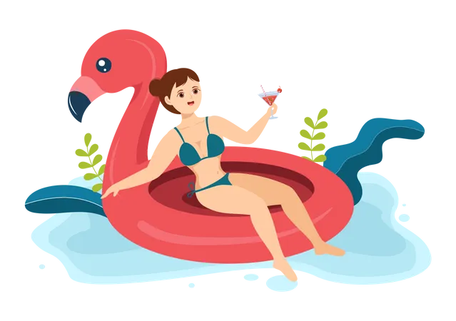 Girl relaxing on swimming ring Illustration