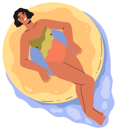 Girl relaxing ring in pool Illustration