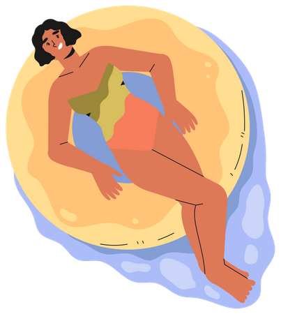 Girl relaxing ring in pool  Illustration