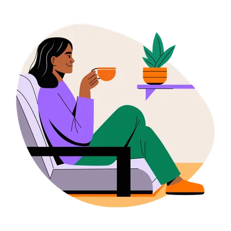 Girl relaxing while drinking coffee  Illustration