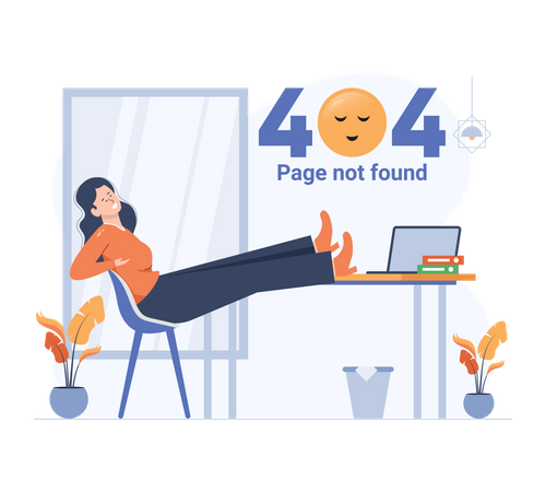 Girl relaxing while error 404 Illustration