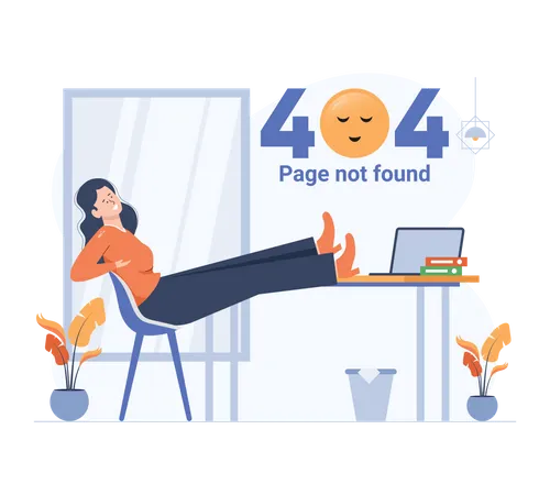 Girl relaxing while error 404 Illustration