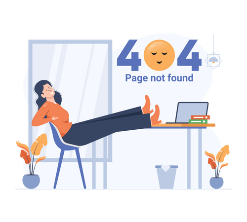 Girl relaxing while error 404  Illustration