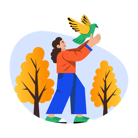 Girl releasing dove  Illustration