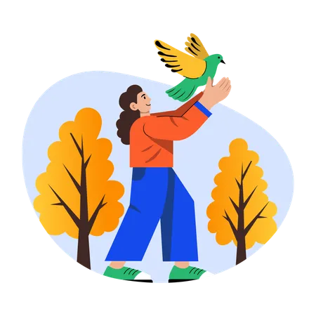 Girl releasing dove  Illustration