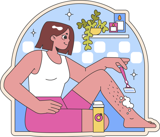 Girl removing leg hairs using razor  Illustration