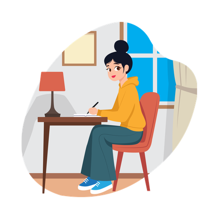 Girl Replying to Emails  Illustration