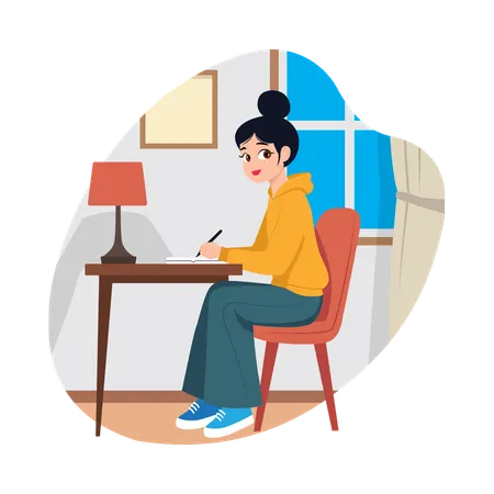 Girl Replying to Emails  Illustration