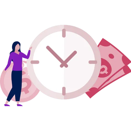 Girl representing money on time.  Illustration