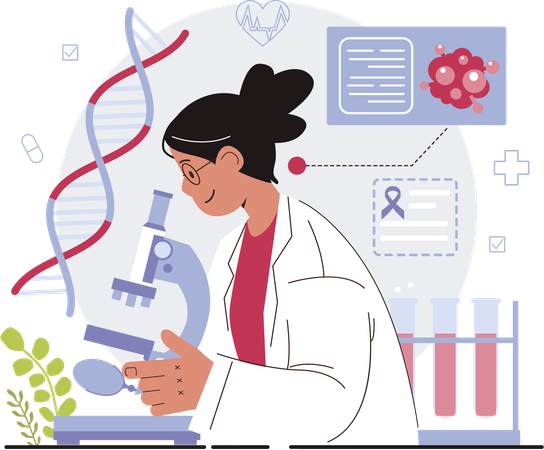 Girl research on cancer bacteria  Illustration