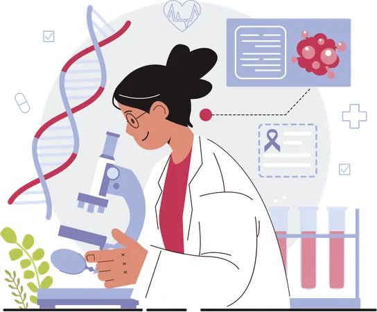 Girl research on cancer bacteria  イラスト