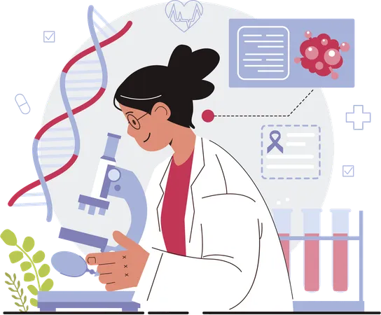 Girl research on cancer bacteria  Illustration