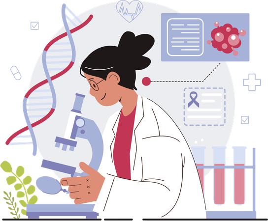 Girl research on cancer bacteria  Ilustração