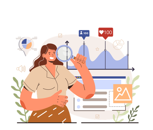 Girl research on Content research Illustration