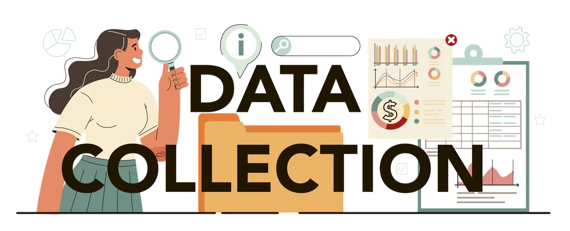 Girl research on Data collection  Illustration