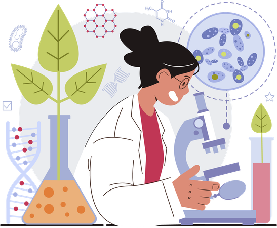 Girl research on plant dna  Illustration