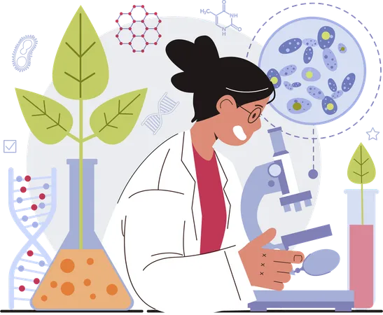 Girl research on plant dna  Illustration