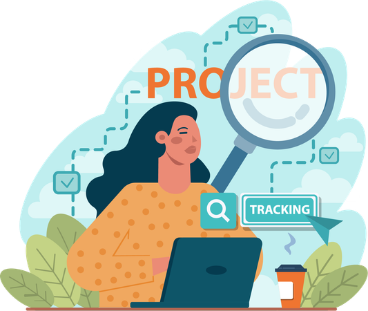 Girl research on project tracking  Illustration
