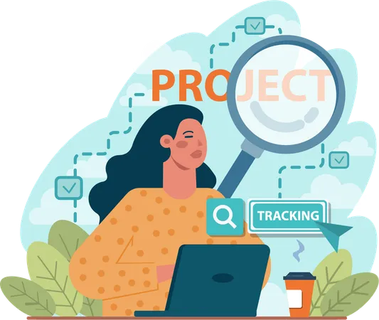 Girl research on project tracking  Illustration