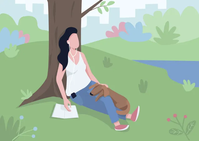 Girl resting in park  Illustration