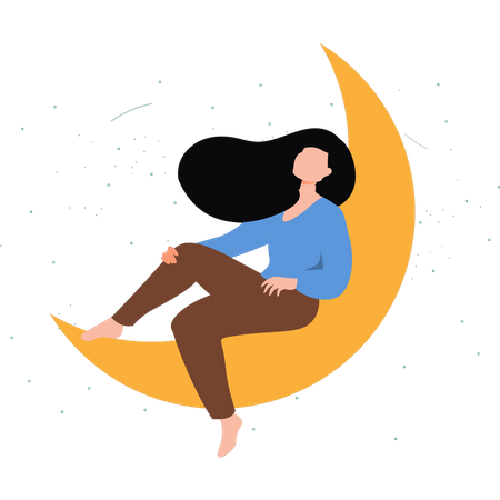Girl resting on moon  Illustration