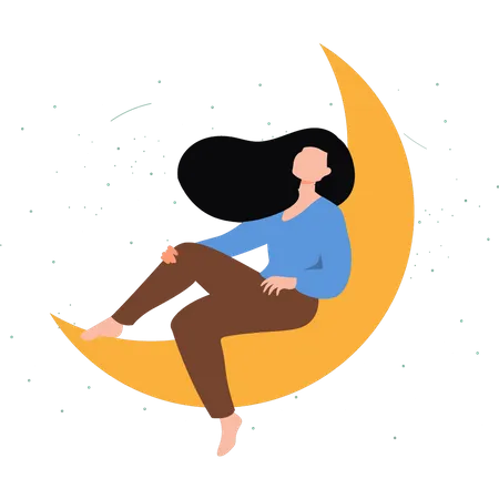 A Girl Resting On The Moon Illustration