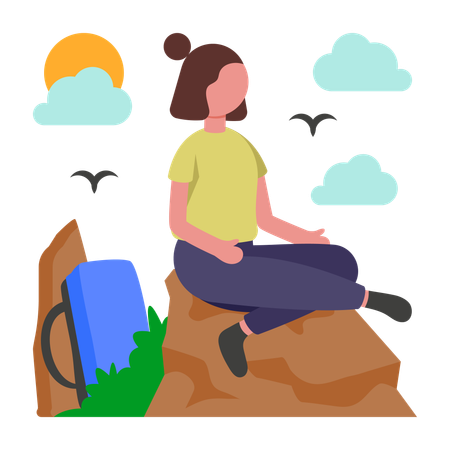 Girl resting on mountain  Illustration