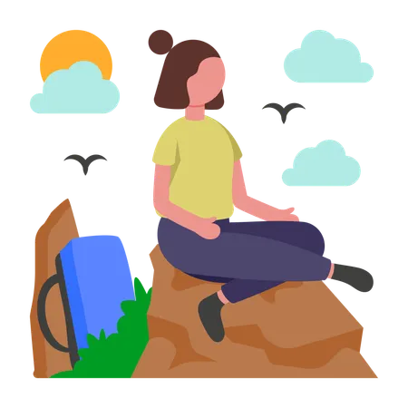 Girl resting on mountain  Illustration