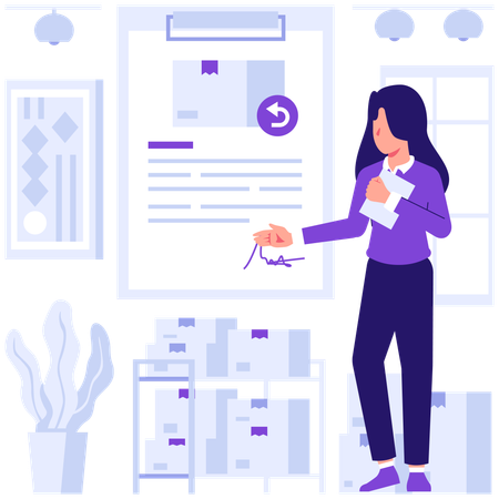 Girl returning delivery parcel  Illustration
