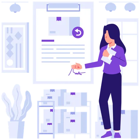 Girl returning delivery parcel  Illustration