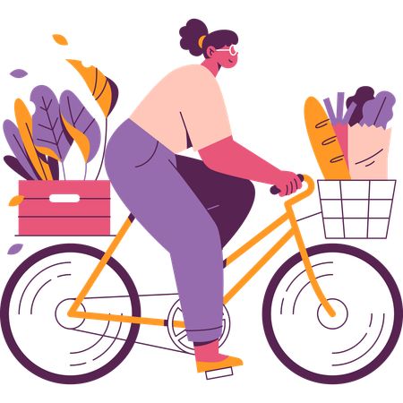 Girl rides a bicycle  Illustration