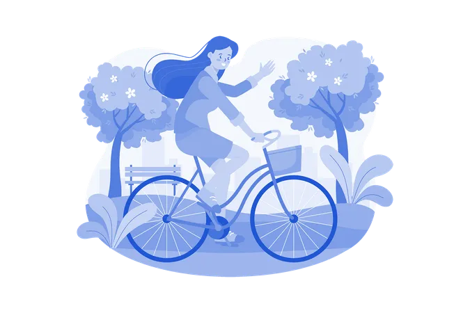 Girl Riding A Bicycle Illustration Concept On A White Background Illustration