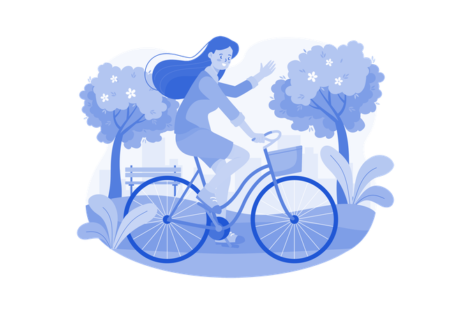 Girl riding a bicycle  Illustration