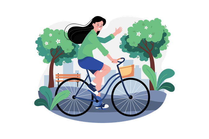 Girl riding a bicycle  Illustration