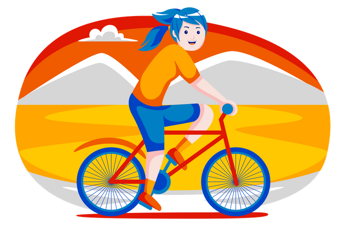 Girl riding bicycle  Illustration